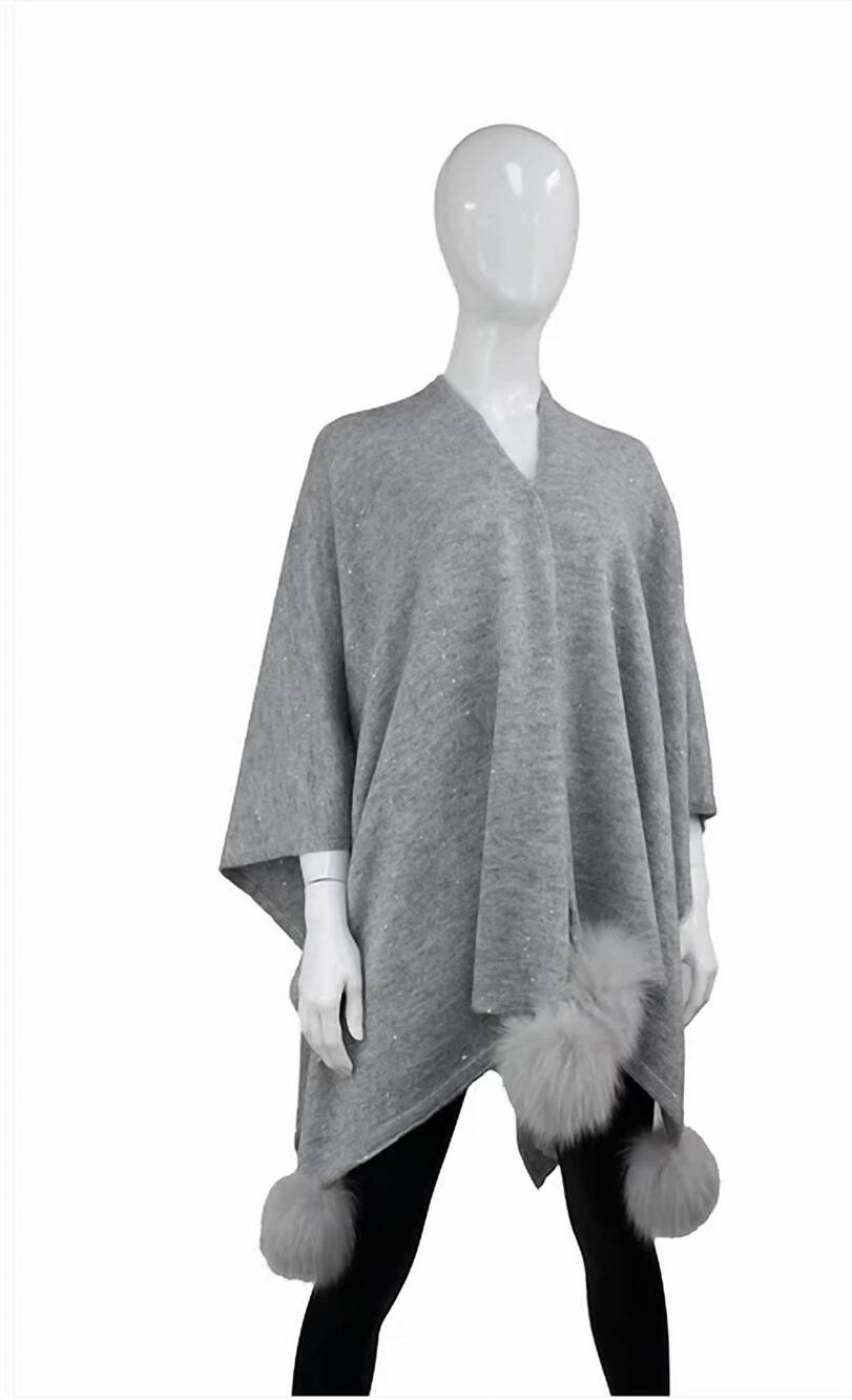 NEW MITCHIE'S MATCHINGS women's knit wrap with sequin sparkles and fox pompoms i